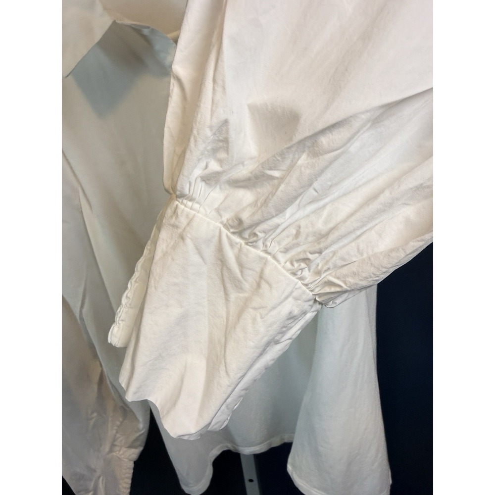 EVEREVE Nelly Mixed Media Top White Long Sleeve Classic half front button Sz M - Picture 10 of 11